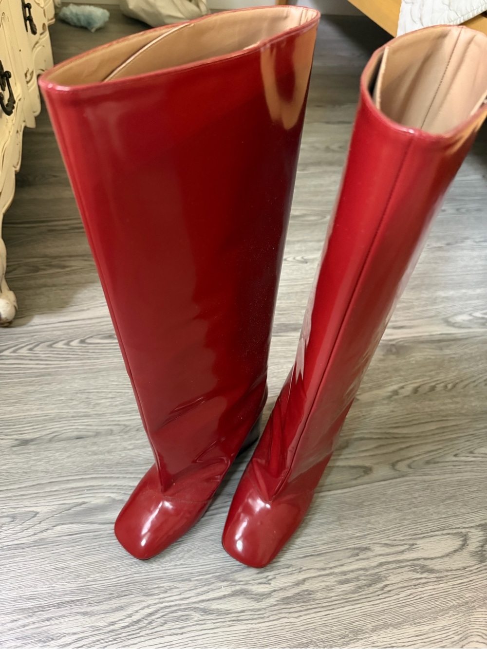 Marni glossy red patent knee-high heeled boots